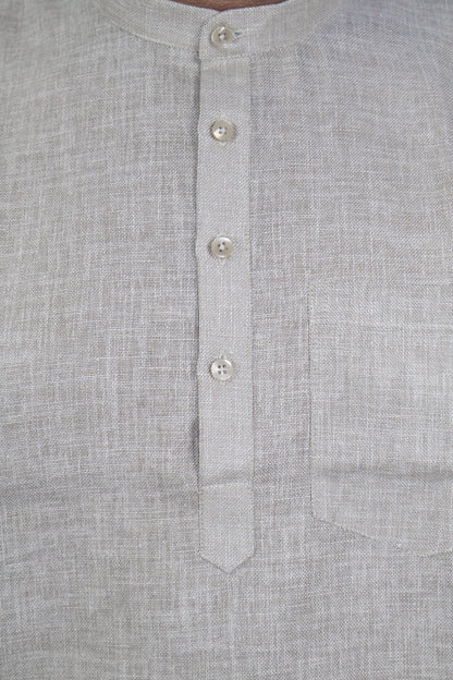 SHARPLINEN MEN'S HALF SLEEVE KURTA ASH GREY