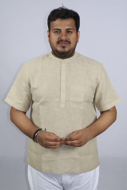 SHARPLINEN MEN'S HALF SLEEVE KURTA BEIGE