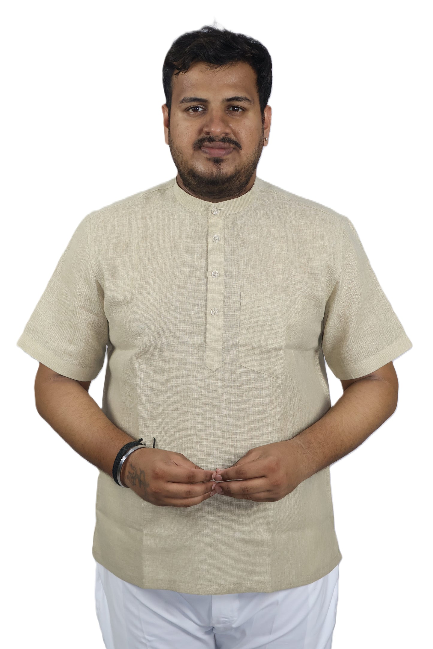 SHARPLINEN MEN'S HALF SLEEVE KURTA BEIGE