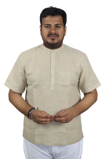 SHARPLINEN MEN'S HALF SLEEVE KURTA BEIGE