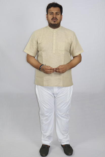 SHARPLINEN MEN'S HALF SLEEVE KURTA BEIGE