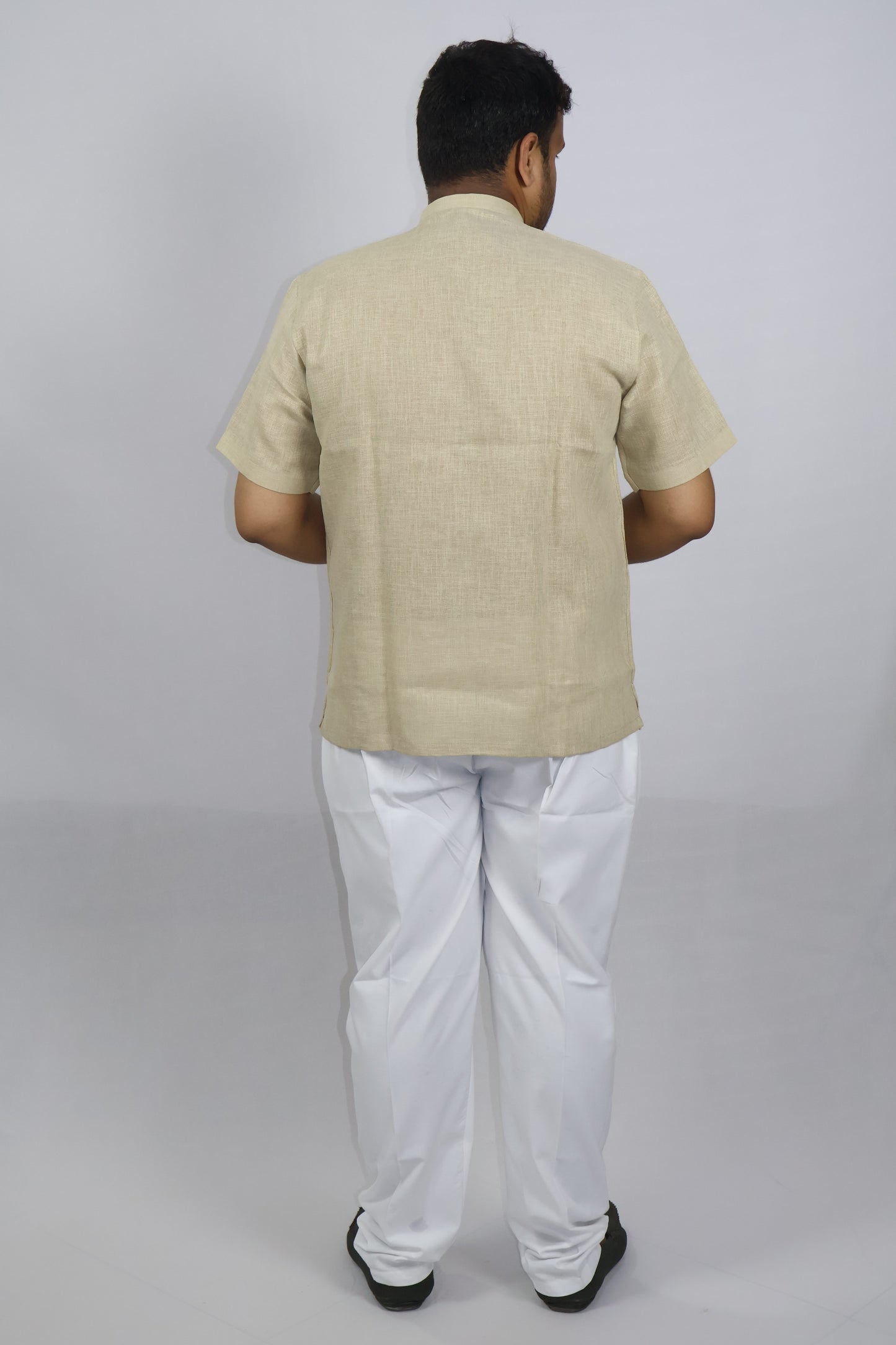 SHARPLINEN MEN'S HALF SLEEVE KURTA BEIGE