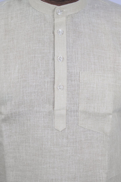 SHARPLINEN MEN'S HALF SLEEVE KURTA BEIGE
