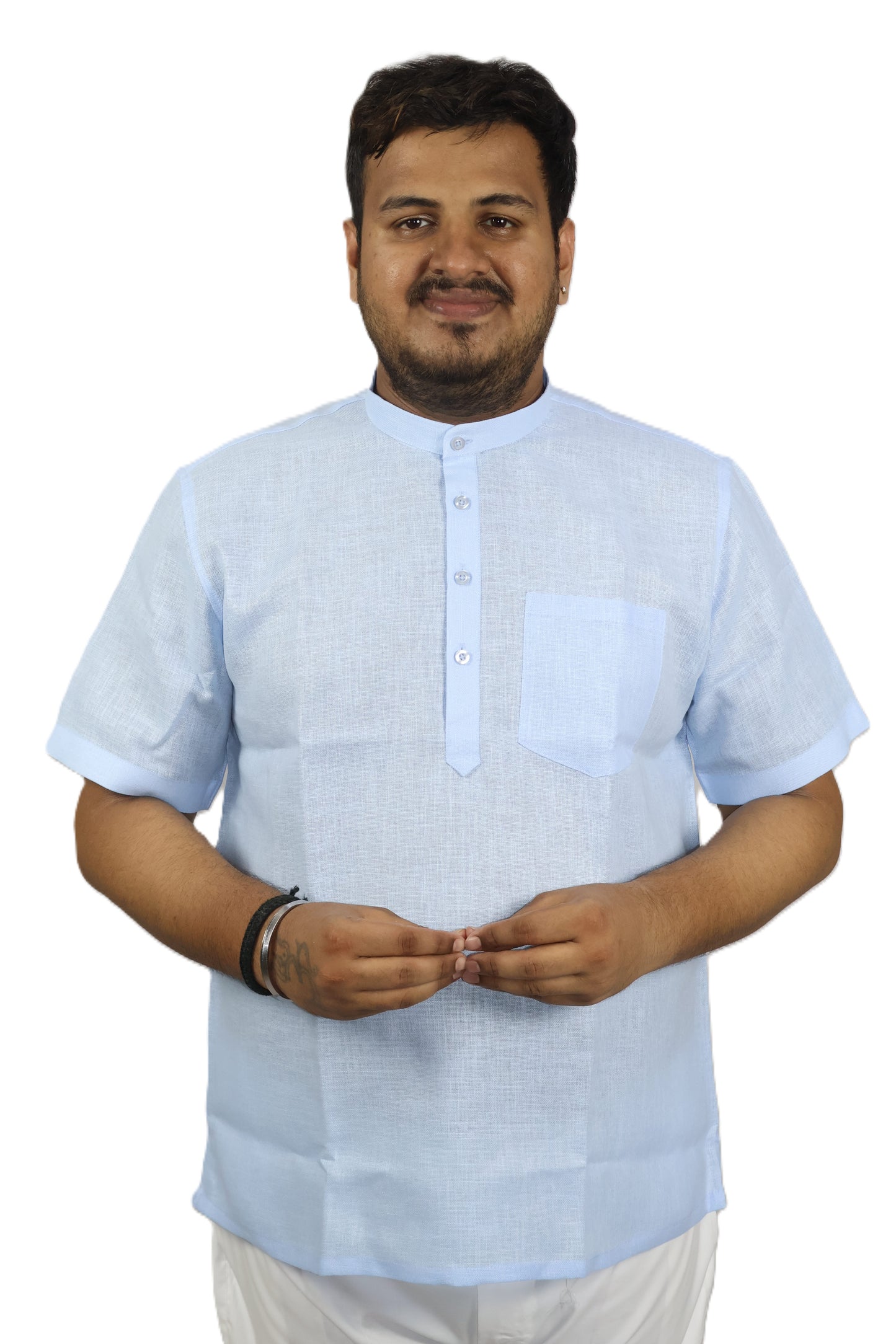 SHARPLINEN MEN'S HALF SLEEVE KURTA BLUE