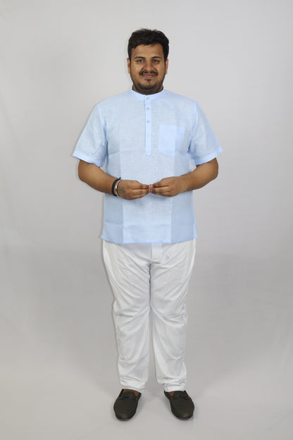 SHARPLINEN MEN'S HALF SLEEVE KURTA BLUE