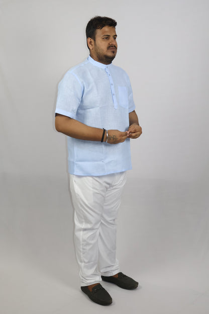 SHARPLINEN MEN'S HALF SLEEVE KURTA BLUE