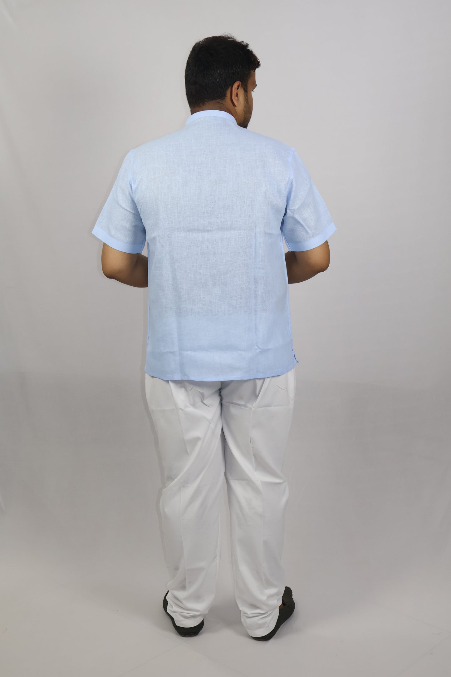 SHARPLINEN MEN'S HALF SLEEVE KURTA BLUE