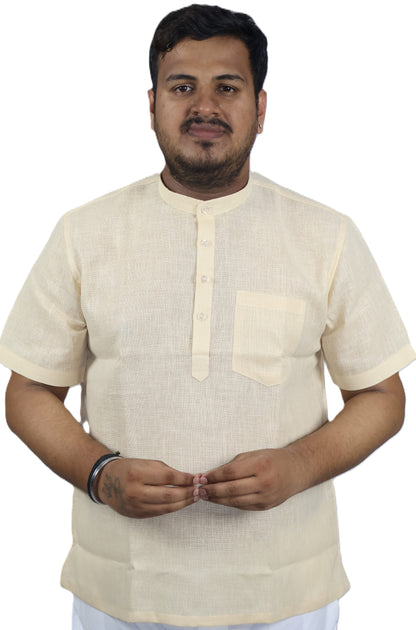 SHARPLINEN MEN'S HALF SLEEVE KURTA CREAM