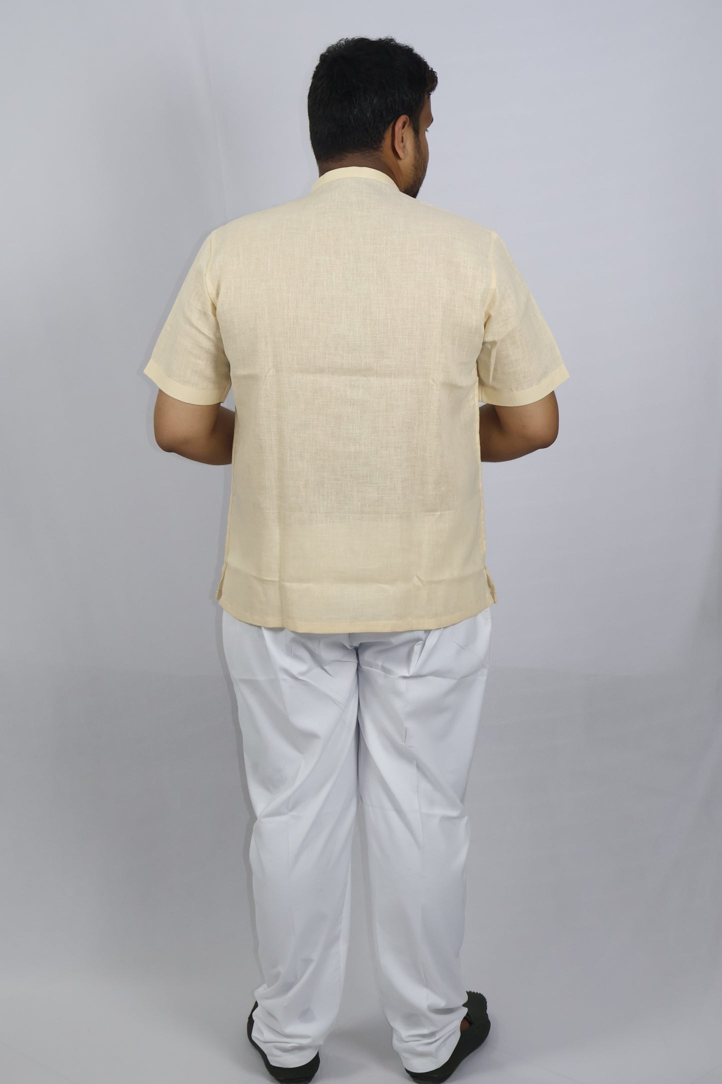 SHARPLINEN MEN'S HALF SLEEVE KURTA CREAM
