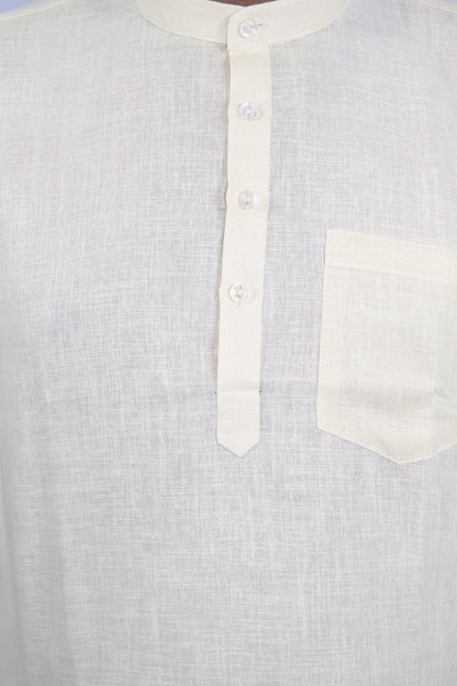 SHARPLINEN MEN'S HALF SLEEVE KURTA CREAM