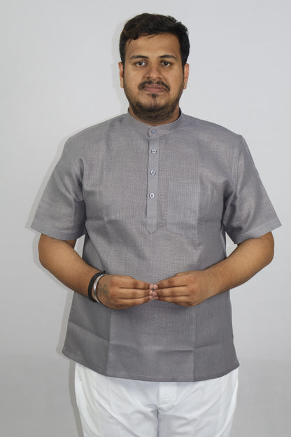 SHARPLINEN MEN'S HALF SLEEVE KURTA DARK GREY