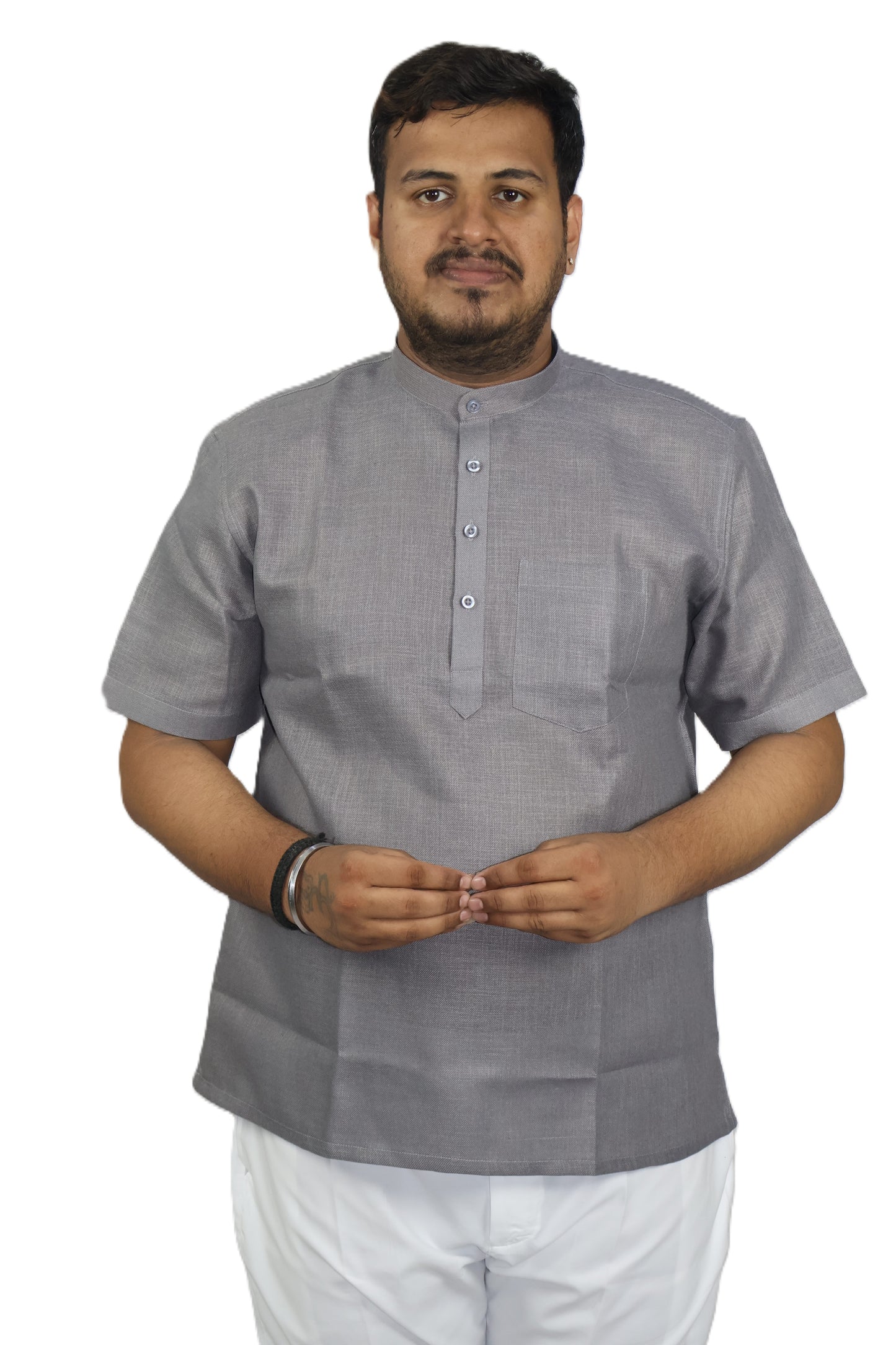 SHARPLINEN MEN'S HALF SLEEVE KURTA DARK GREY