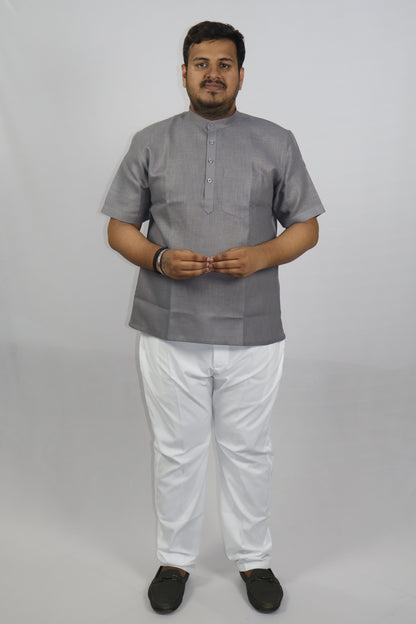 SHARPLINEN MEN'S HALF SLEEVE KURTA DARK GREY