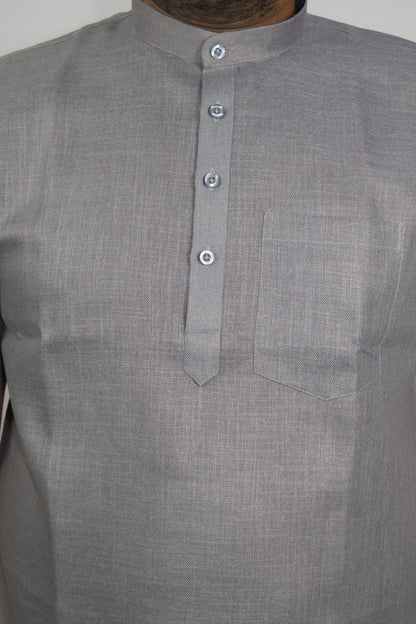 SHARPLINEN MEN'S HALF SLEEVE KURTA DARK GREY