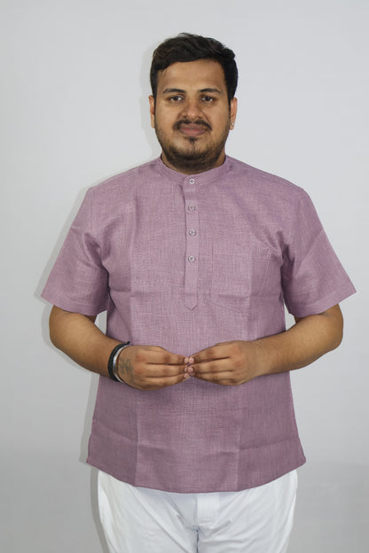 SHARPLINEN MEN'S HALF SLEEVE KURTA DARK LAVENDER