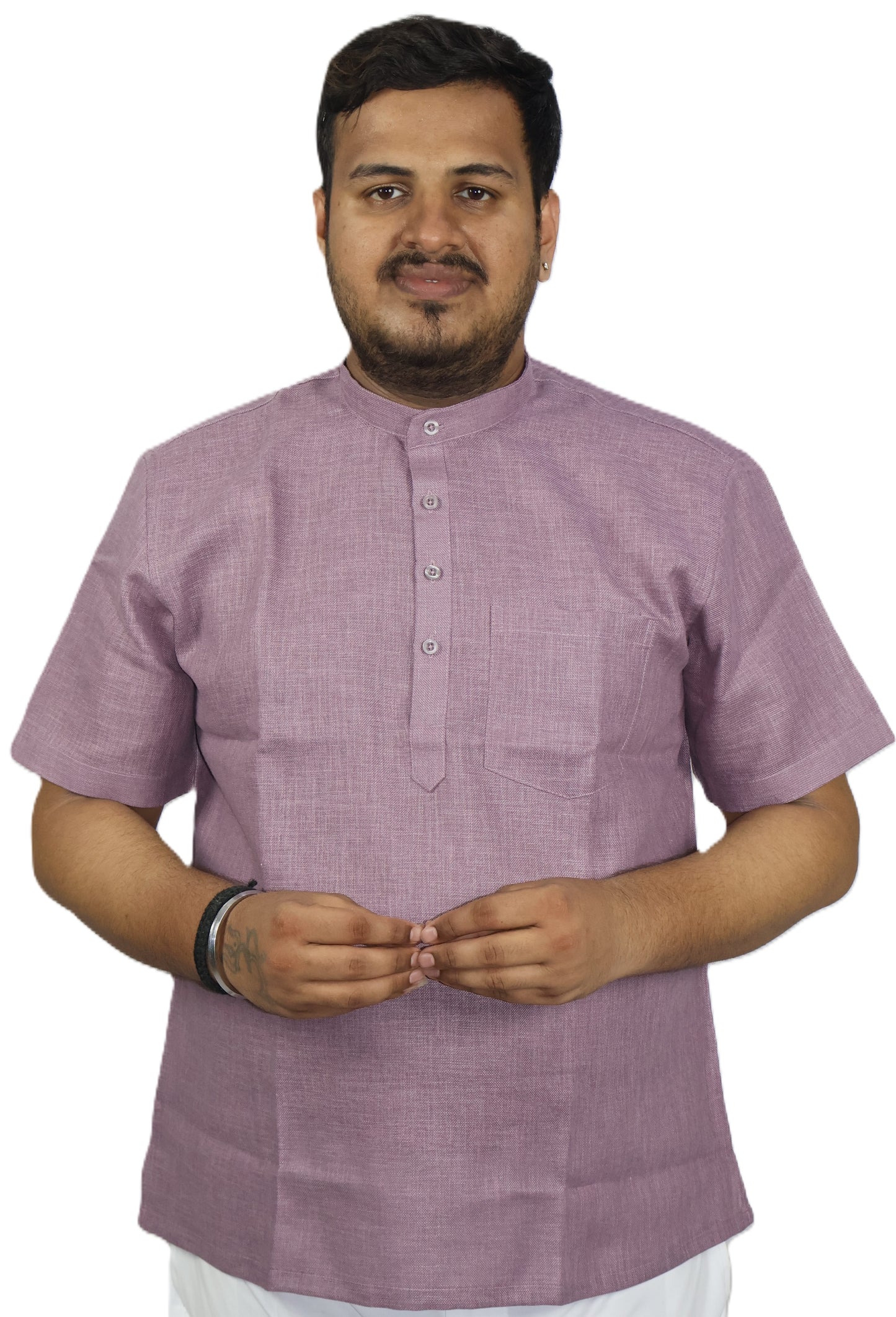 SHARPLINEN MEN'S HALF SLEEVE KURTA DARK LAVENDER
