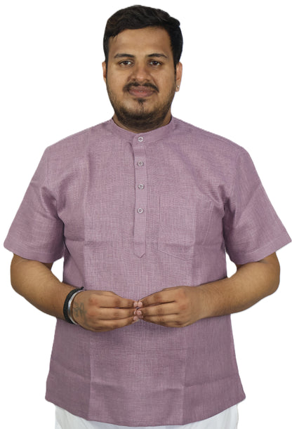 SHARPLINEN MEN'S HALF SLEEVE KURTA DARK LAVENDER