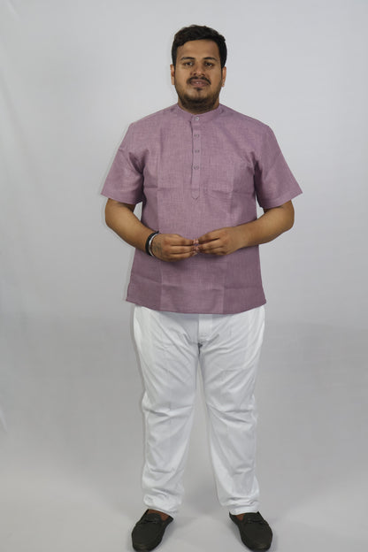 SHARPLINEN MEN'S HALF SLEEVE KURTA DARK LAVENDER