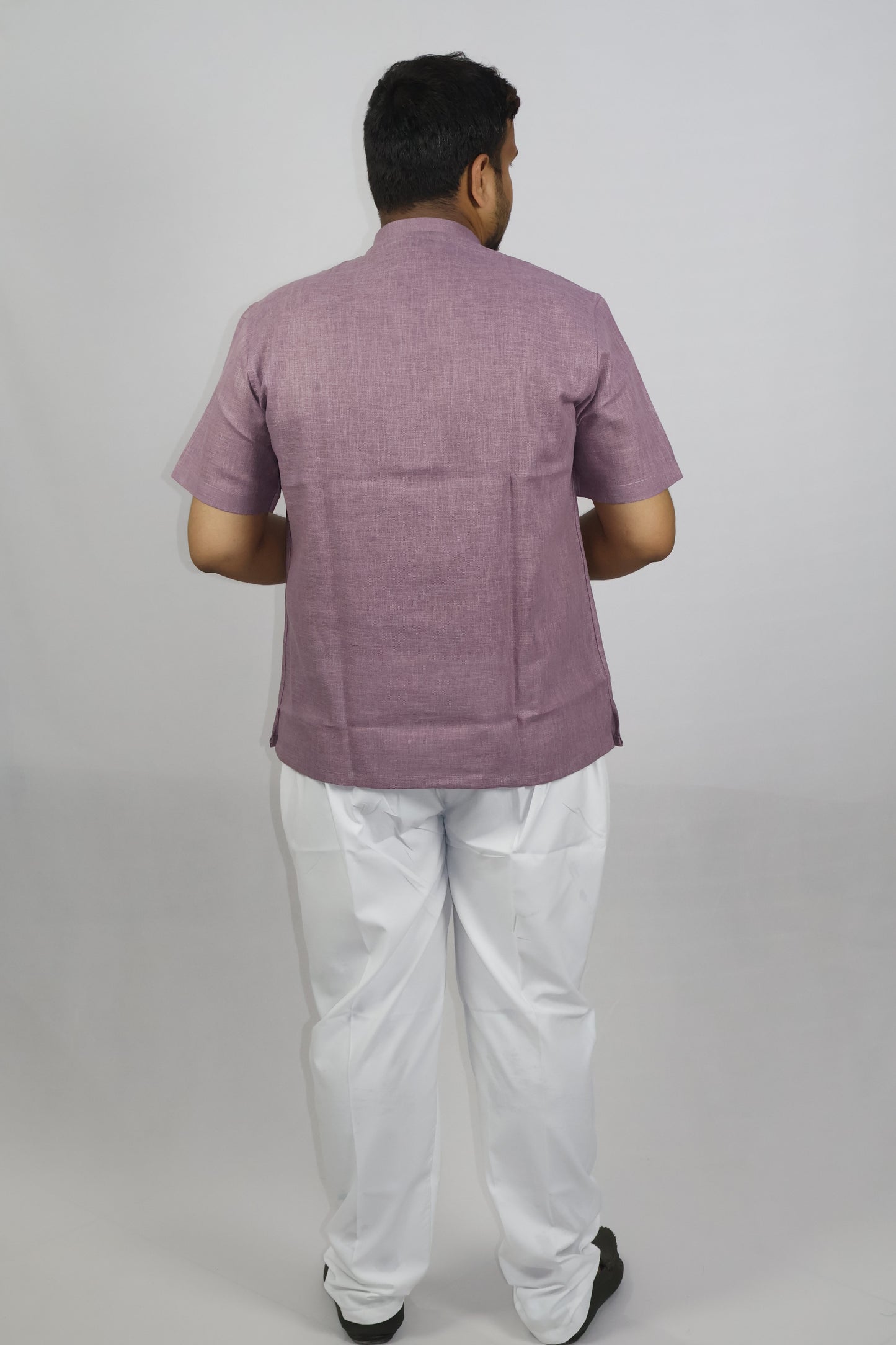 SHARPLINEN MEN'S HALF SLEEVE KURTA DARK LAVENDER