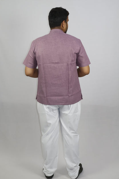 SHARPLINEN MEN'S HALF SLEEVE KURTA DARK LAVENDER