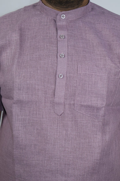 SHARPLINEN MEN'S HALF SLEEVE KURTA DARK LAVENDER