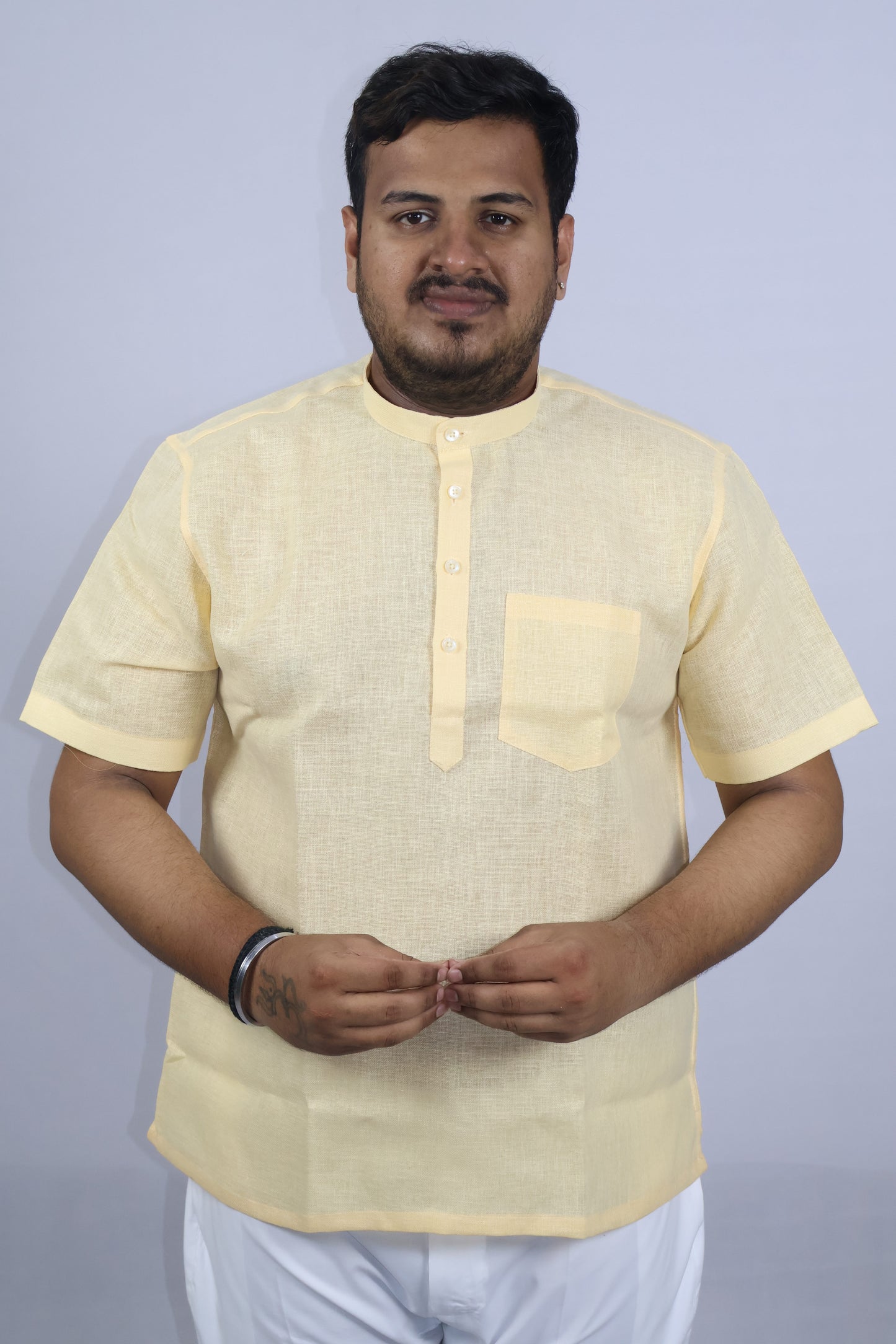 SHARPLINEN MEN'S HALF SLEEVE KURTA GOLD