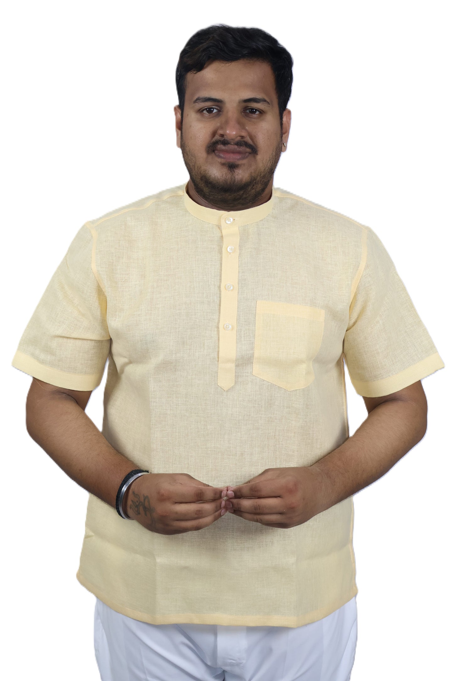 SHARPLINEN MEN'S HALF SLEEVE KURTA GOLD