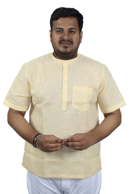 SHARPLINEN MEN'S HALF SLEEVE KURTA GOLD
