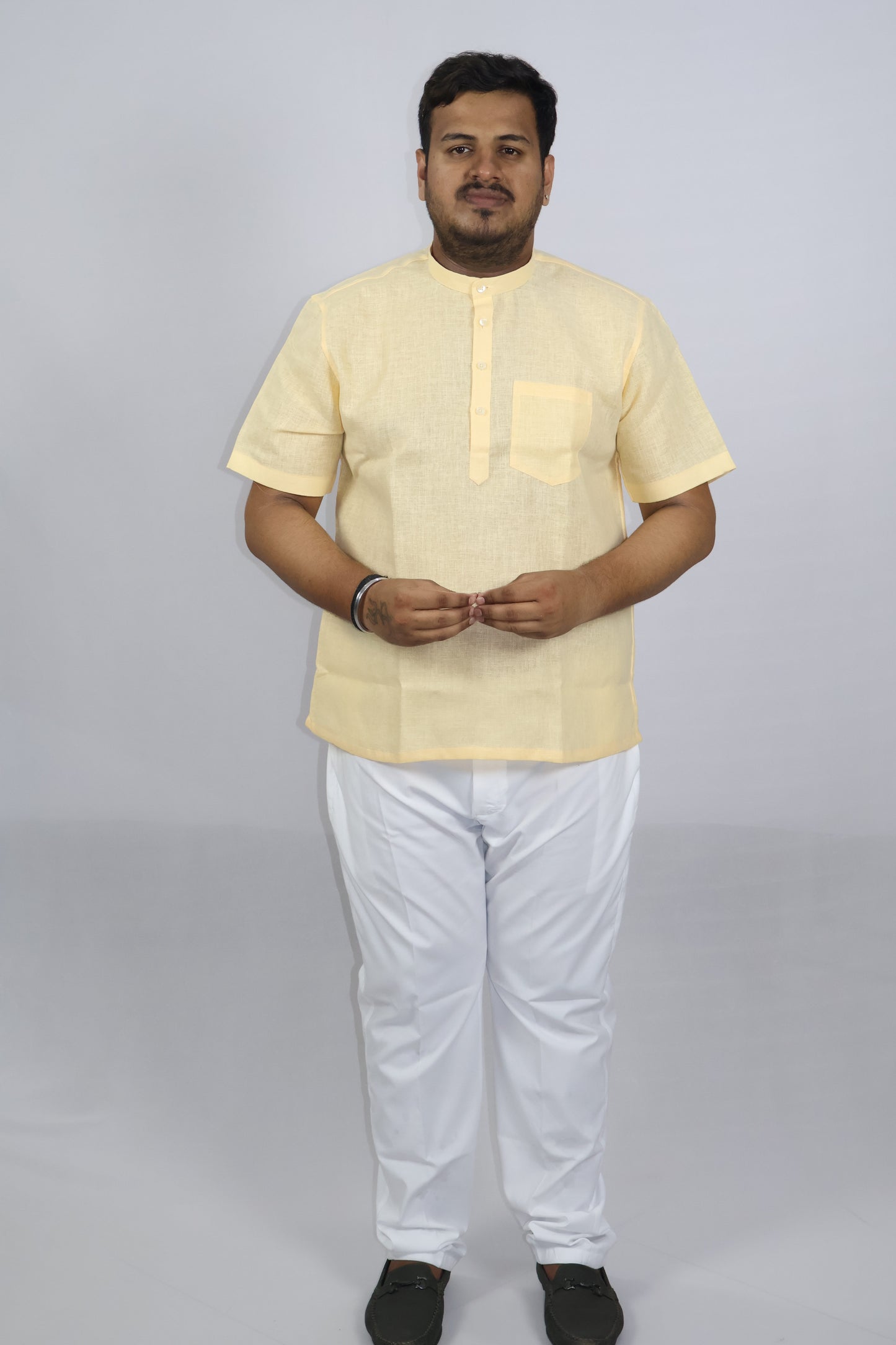 SHARPLINEN MEN'S HALF SLEEVE KURTA GOLD