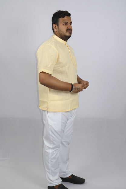 SHARPLINEN MEN'S HALF SLEEVE KURTA GOLD