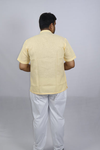 SHARPLINEN MEN'S HALF SLEEVE KURTA GOLD