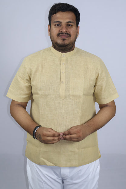 SHARPLINEN MEN'S HALF SLEEVE KURTA KHAKHI