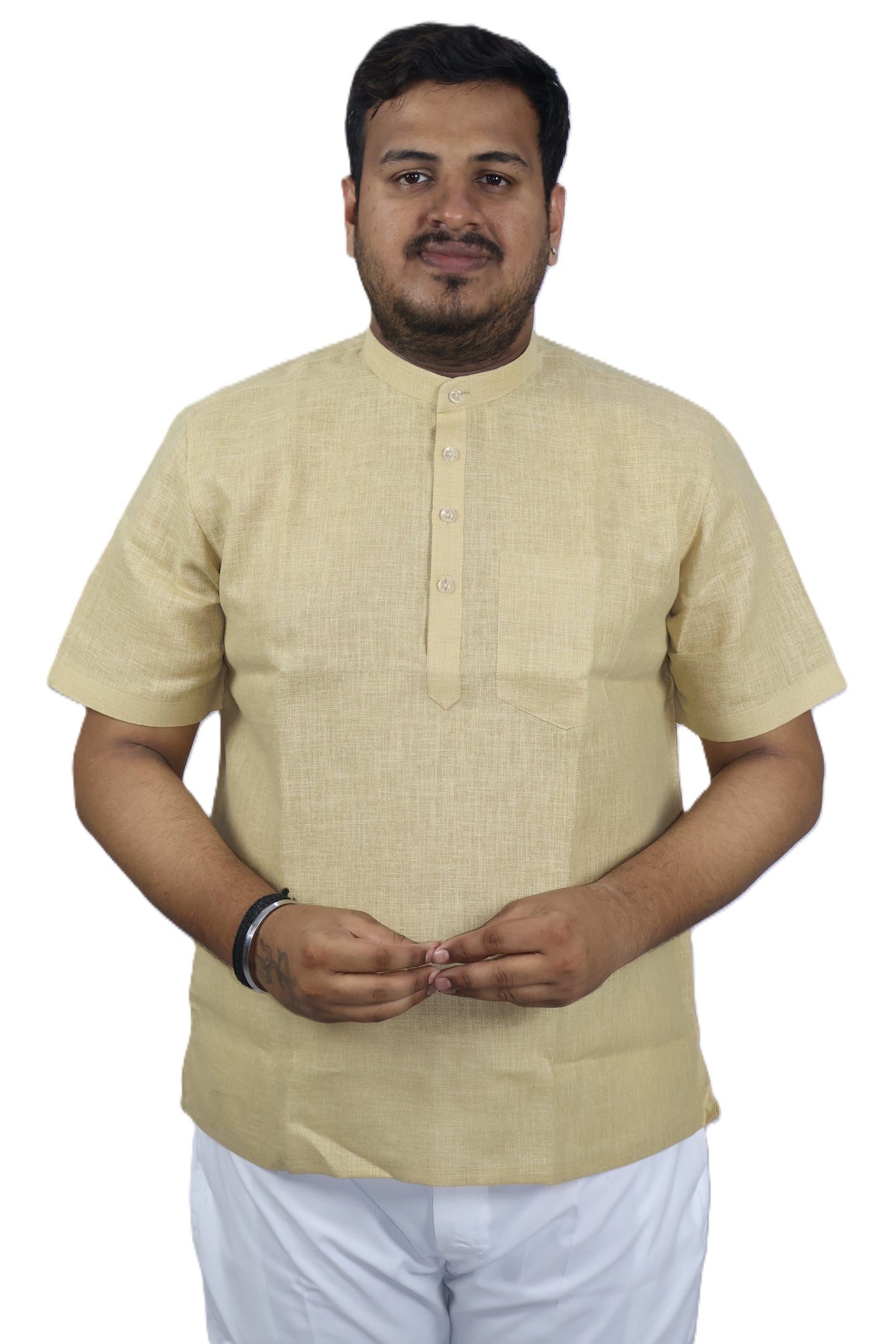SHARPLINEN MEN'S HALF SLEEVE KURTA KHAKHI