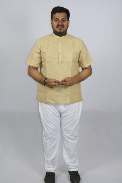 SHARPLINEN MEN'S HALF SLEEVE KURTA KHAKHI