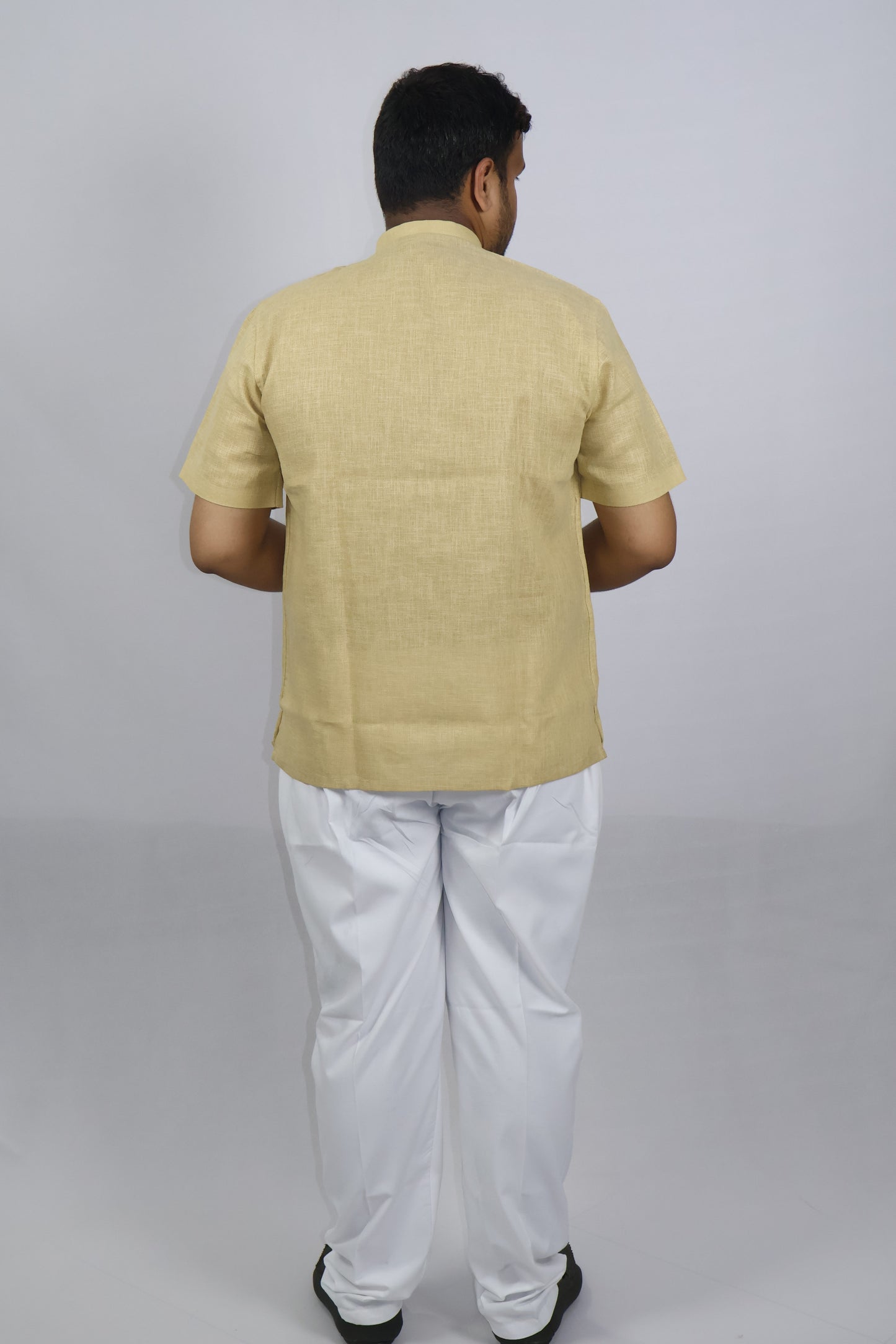 SHARPLINEN MEN'S HALF SLEEVE KURTA KHAKHI