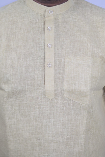 SHARPLINEN MEN'S HALF SLEEVE KURTA KHAKHI