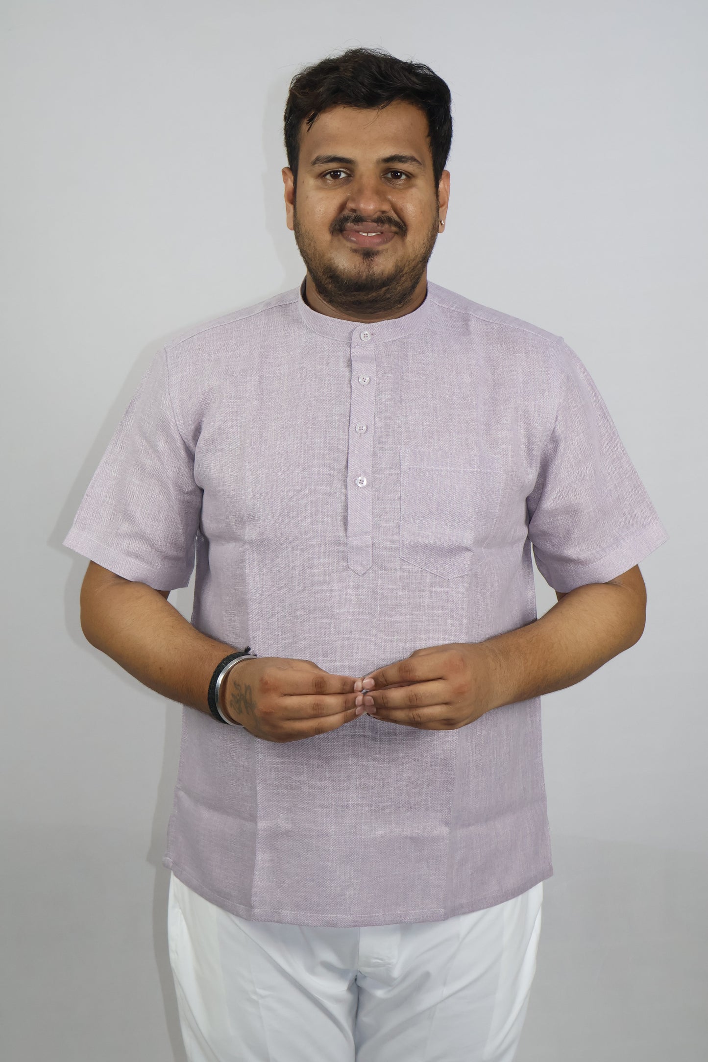 SHARPLINEN MEN'S HALF SLEEVE KURTA LAVENDER