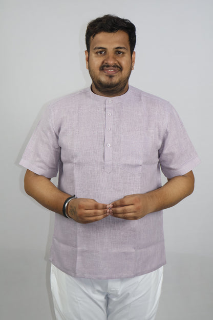 SHARPLINEN MEN'S HALF SLEEVE KURTA LAVENDER