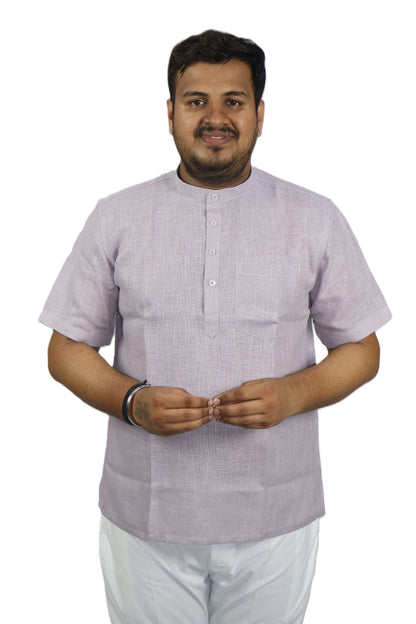 SHARPLINEN MEN'S HALF SLEEVE KURTA LAVENDER