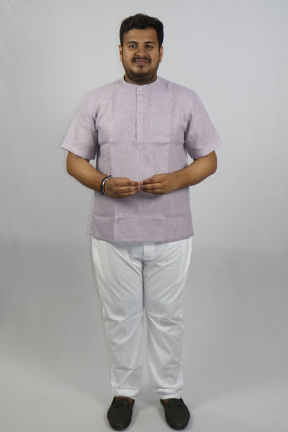 SHARPLINEN MEN'S HALF SLEEVE KURTA LAVENDER