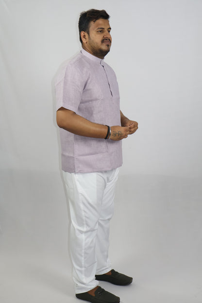 SHARPLINEN MEN'S HALF SLEEVE KURTA LAVENDER
