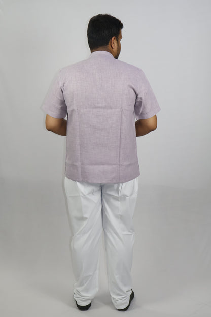 SHARPLINEN MEN'S HALF SLEEVE KURTA LAVENDER