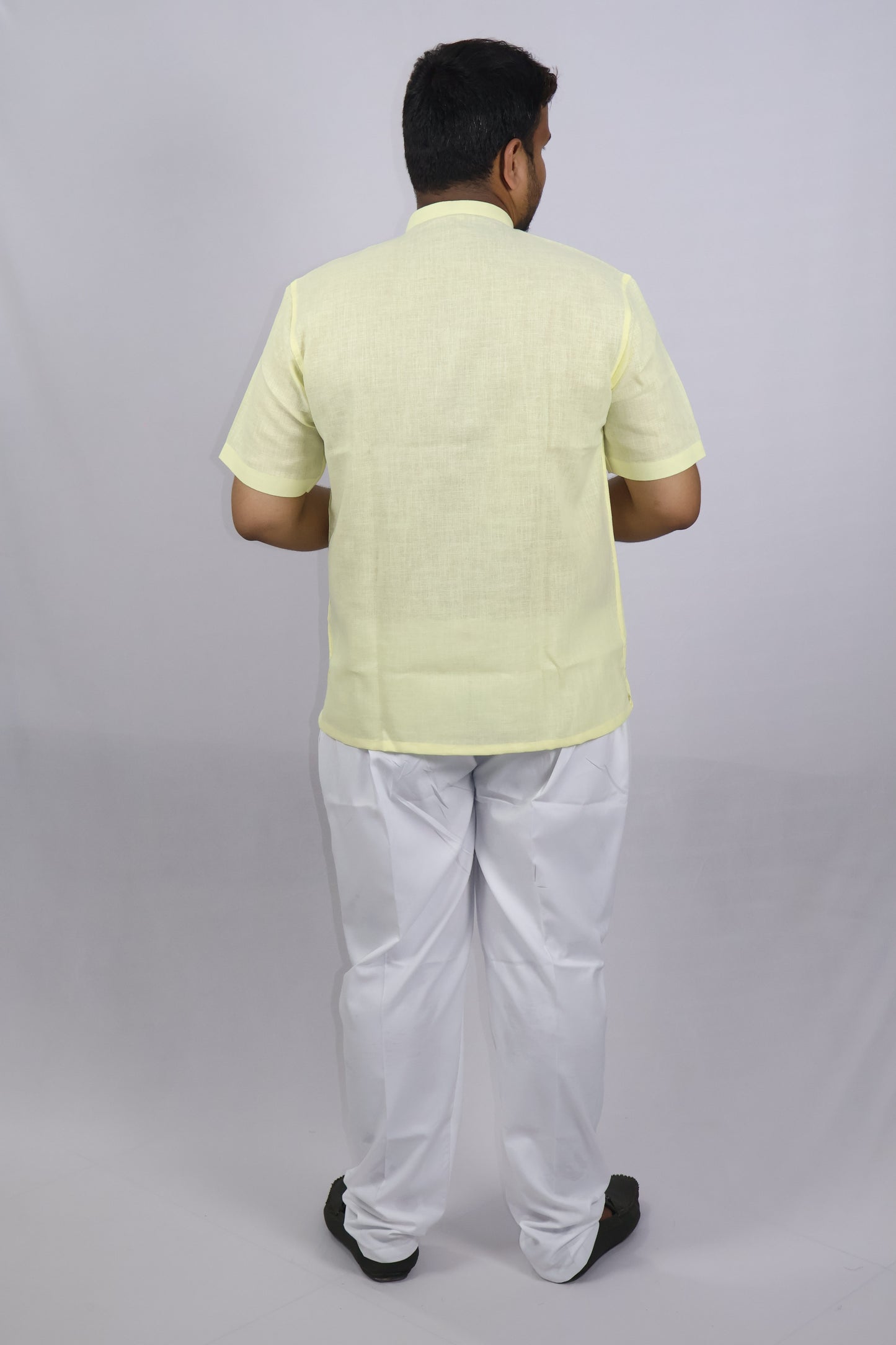 SHARPLINEN MEN'S HALF SLEEVE KURTA LEMON YELLOW