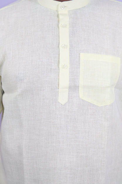 SHARPLINEN MEN'S HALF SLEEVE KURTA LEMON YELLOW