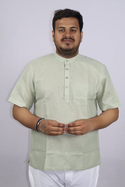 SHARPLINEN MEN'S HALF SLEEVE KURTA LIGHT GREEN