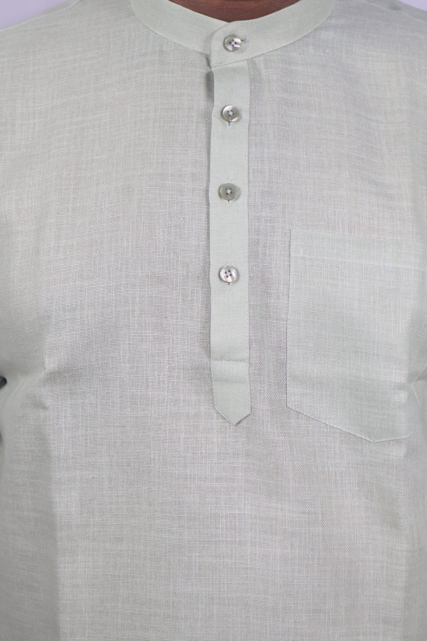 SHARPLINEN MEN'S HALF SLEEVE KURTA LIGHT GREEN