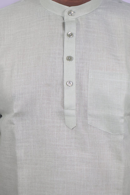 SHARPLINEN MEN'S HALF SLEEVE KURTA LIGHT GREEN