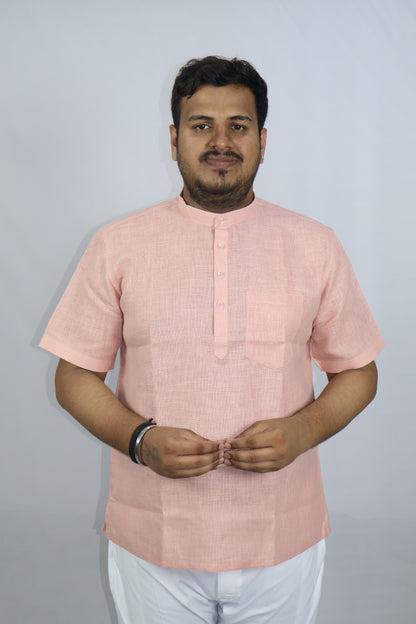 SHARPLINEN MEN'S HALF SLEEVE KURTA LIGHT ONION