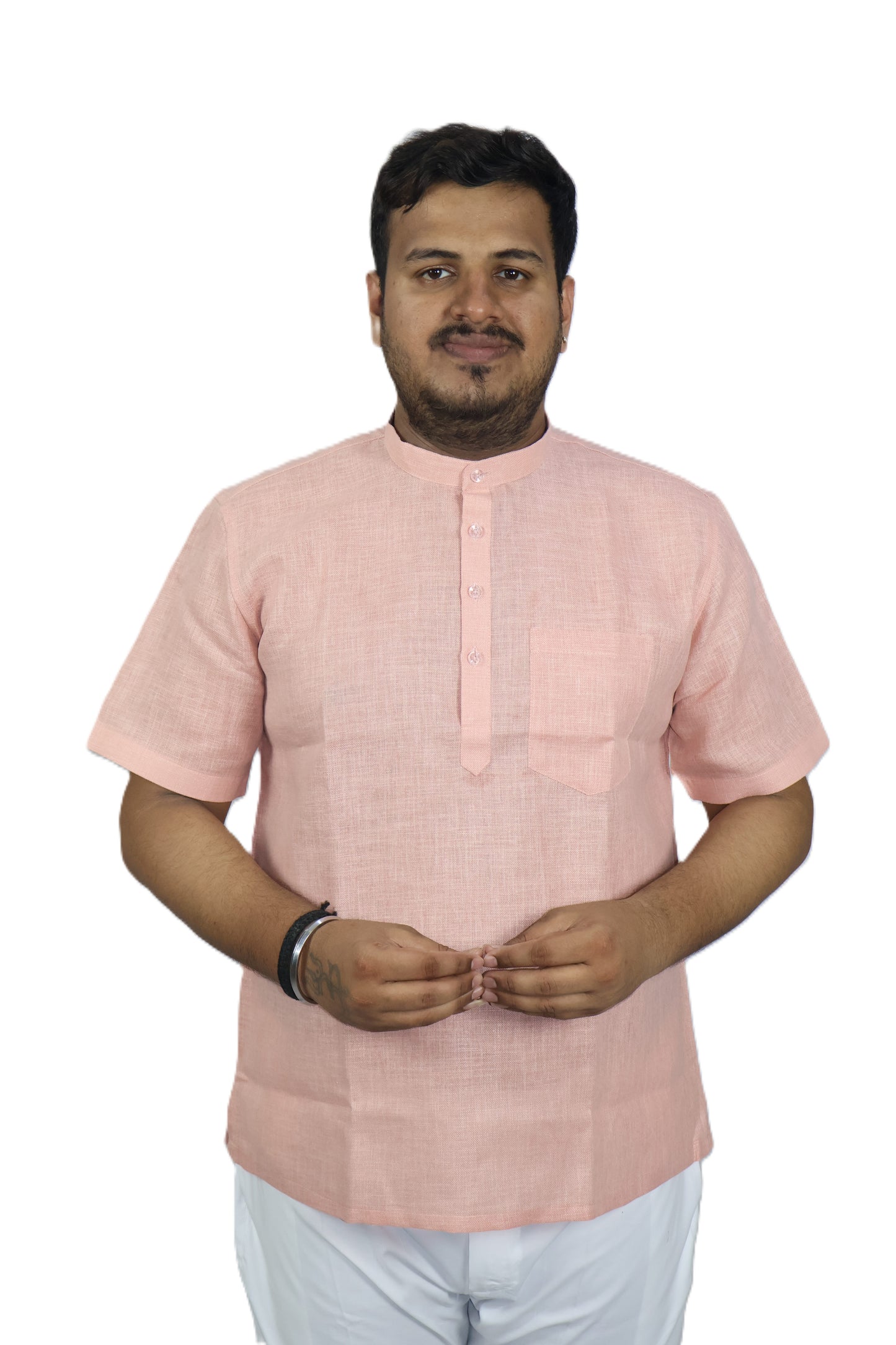 SHARPLINEN MEN'S HALF SLEEVE KURTA LIGHT ONION