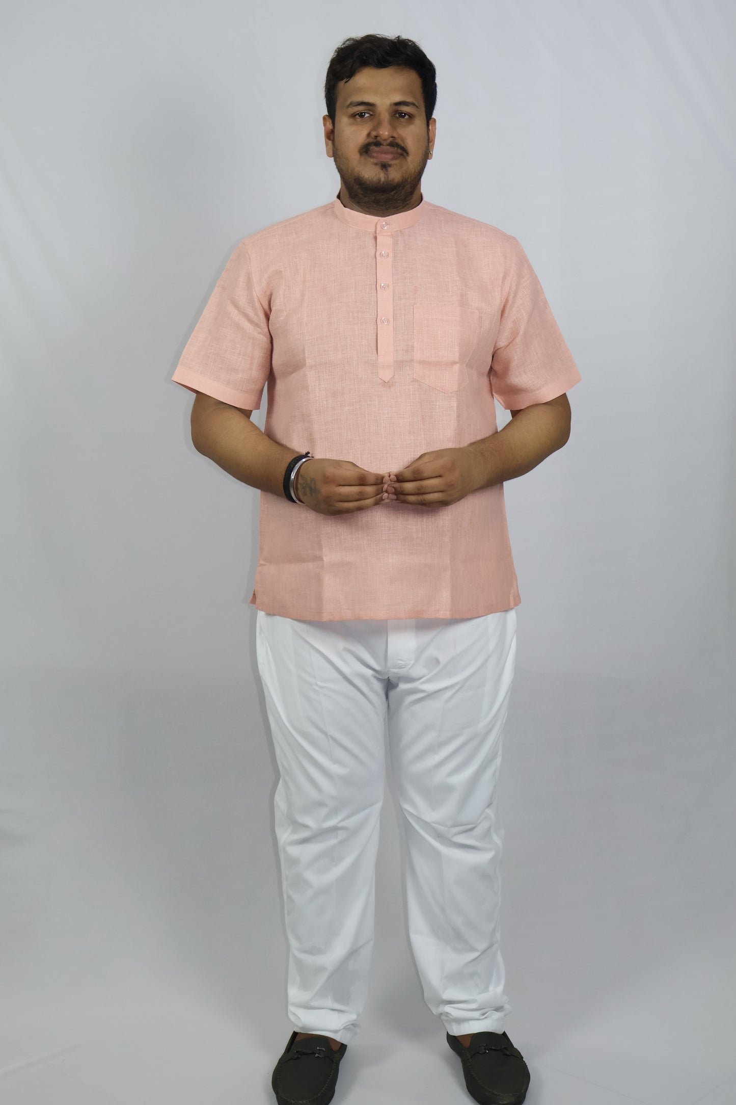 SHARPLINEN MEN'S HALF SLEEVE KURTA LIGHT ONION